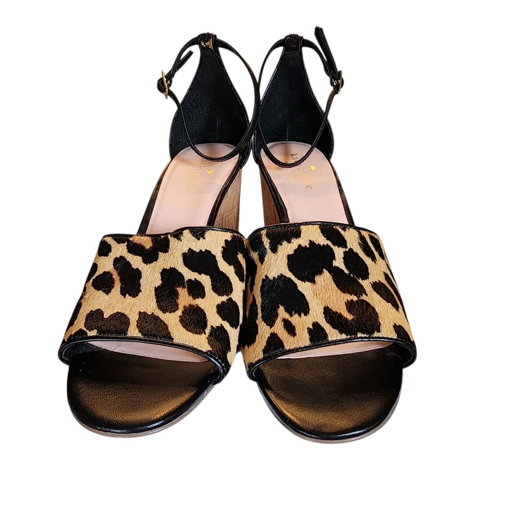 Kate Spade New York Lonnie Leopard Printed Calf Hair Wedge Sandals - 8M - Picture 11 of 13